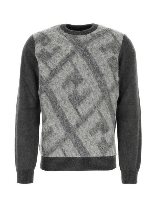 Fendi Crew Neck Alpaca Pullover Knit Top Grey