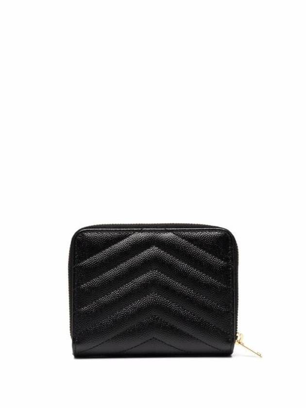 Saint Laurent Monogram Zipper Grained Leather Half Wallet Black