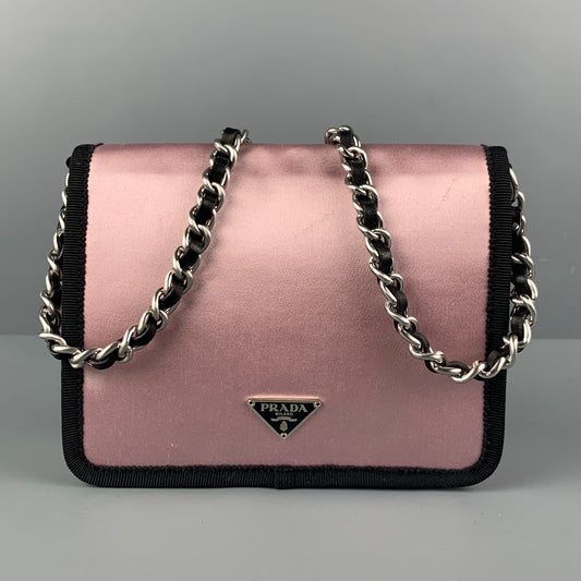 PRADA Pink Black Silk Satin Evening Handbag