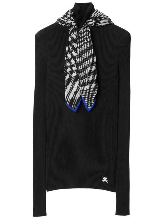Burberry Scarf Detail Rib Knit Top Black