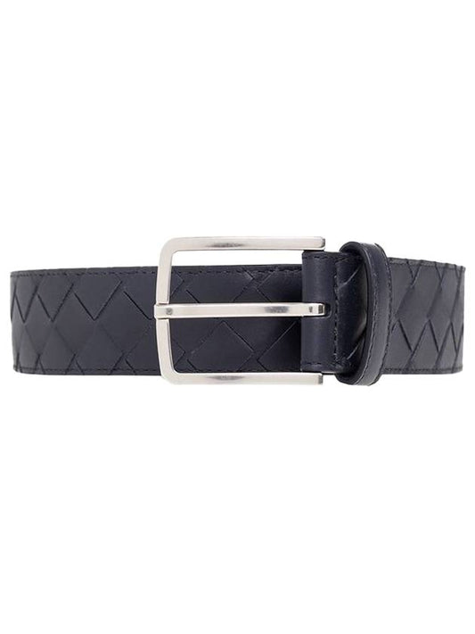 Bottega Veneta Intrecciato Leather Belt Navy