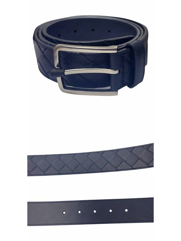 Bottega Veneta Intrecciato Leather Belt Navy