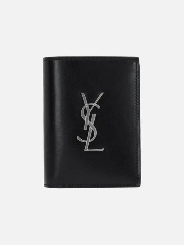 Saint Laurent Men's Silver Monogram Fold Half Wallet Black