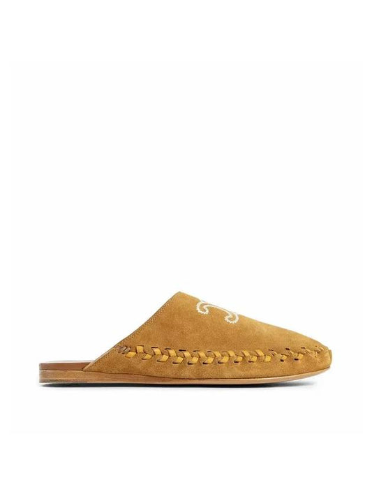 CELINE Malou Triomphe Embroidered Suede Calfskin Mule Dark Havana