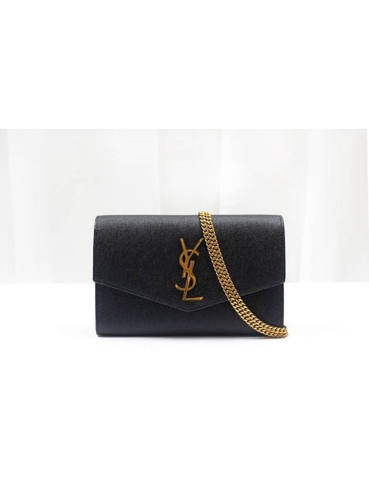 Saint Laurent Monogram Uptown Chain Gold Plated Black Shoulder Bag 607788