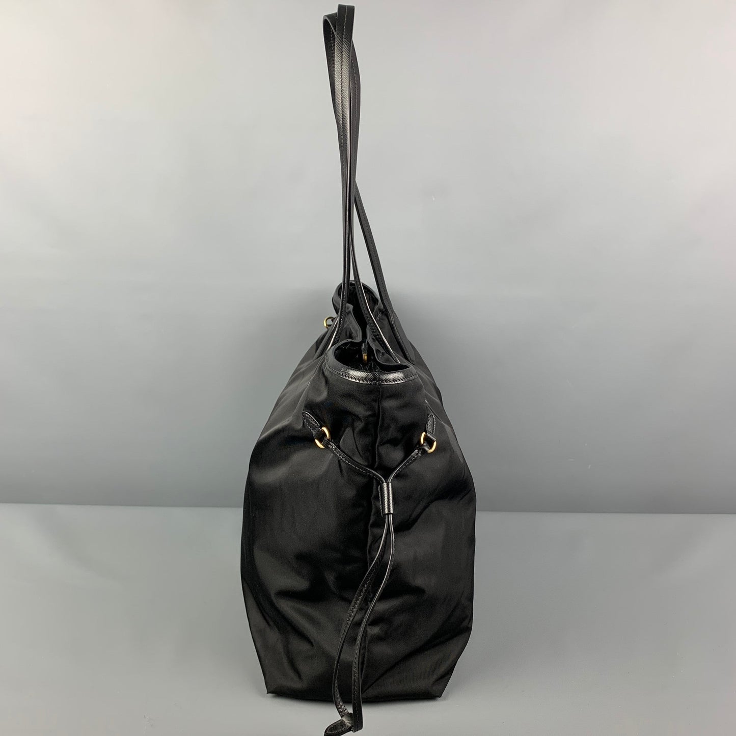 PRADA Black Nylon Leather Trim Tote Handbag