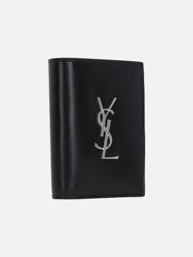 Saint Laurent Men's Silver Monogram Fold Half Wallet Black