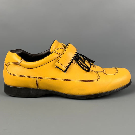 PRADA Size 8.5 Yellow Contrast Stitch Leather Split Toe Lace Up Shoes