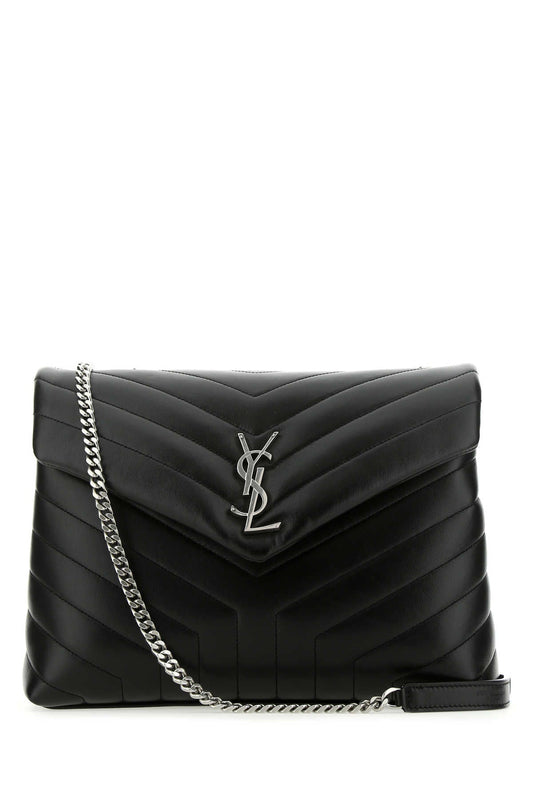 Saint Laurent Women Black Leather Medium Loulou Shoulder Bag