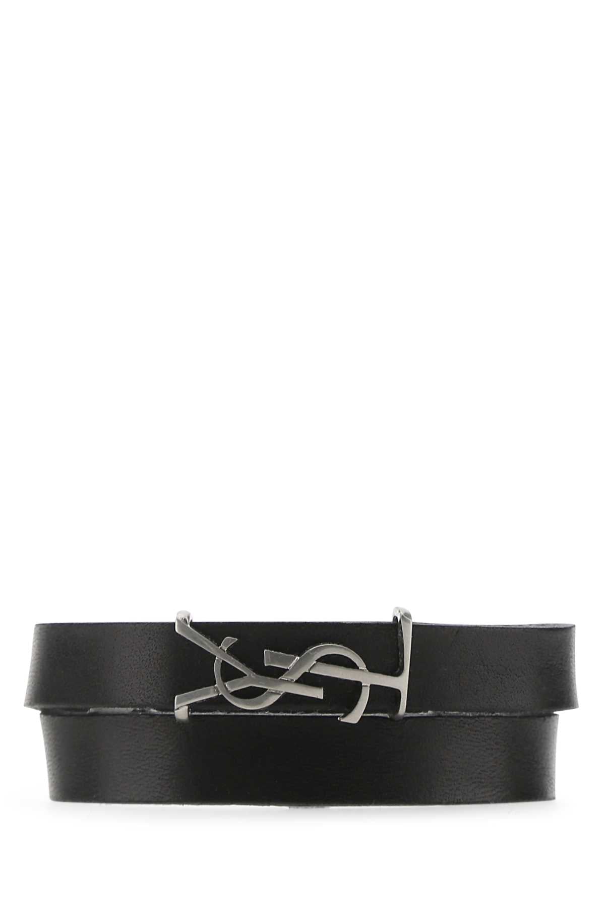 Saint Laurent Men Black Leather Opyum Bracelet