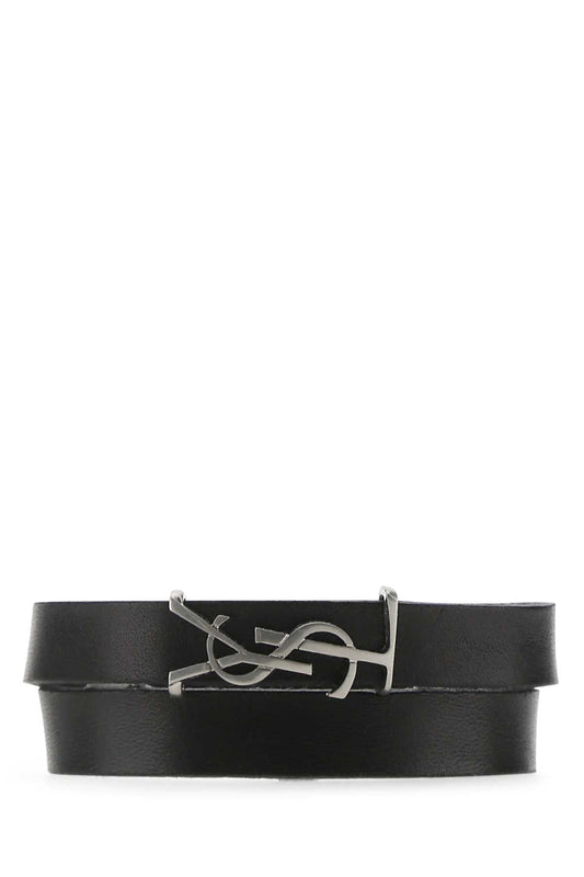 Saint Laurent Men Black Leather Opyum Bracelet