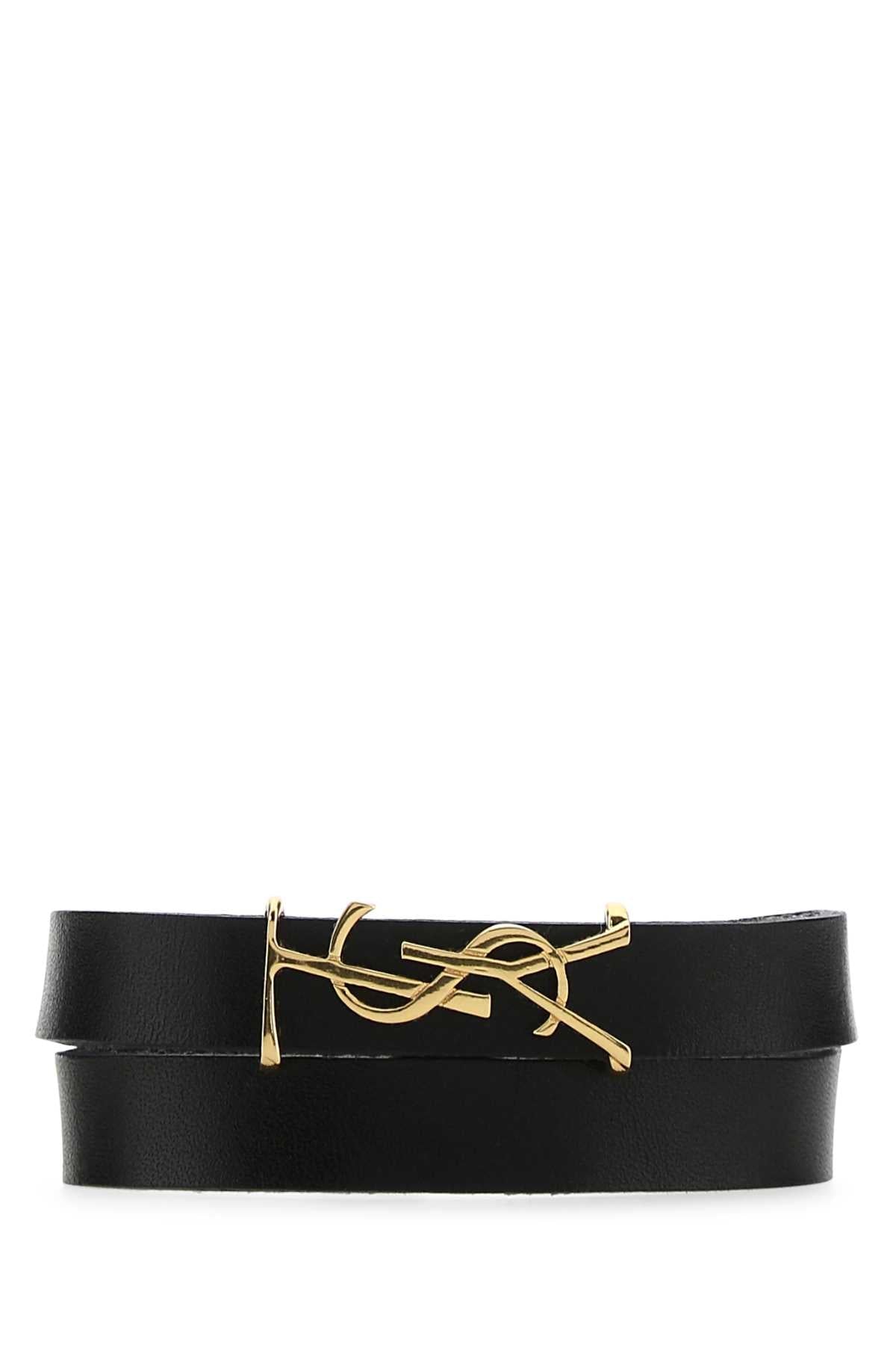 Saint Laurent Men Black Leather Opyum Bracelet