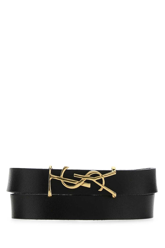 Saint Laurent Men Black Leather Opyum Bracelet
