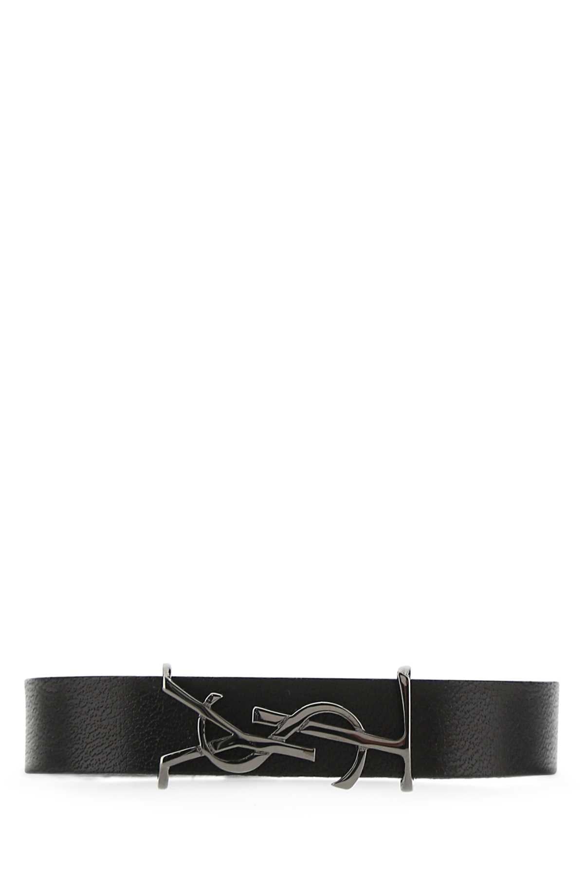 Saint Laurent Men Black Leather Opyum Bracelet
