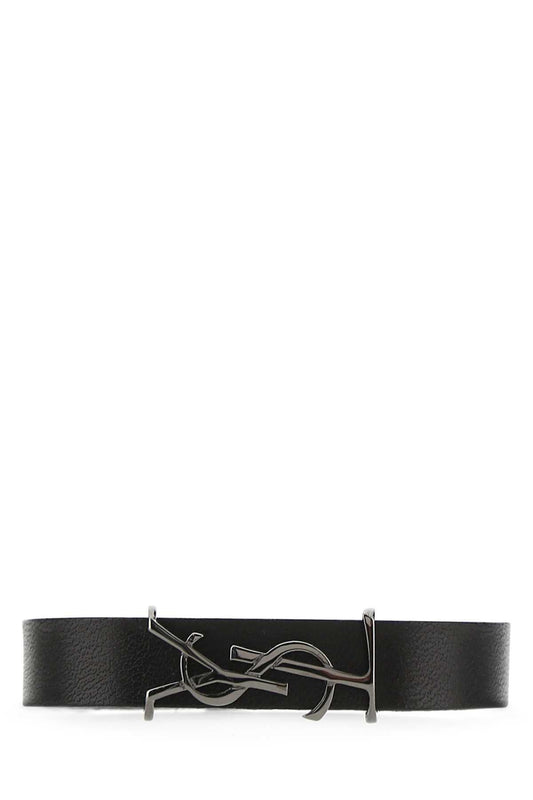 Saint Laurent Men Black Leather Opyum Bracelet