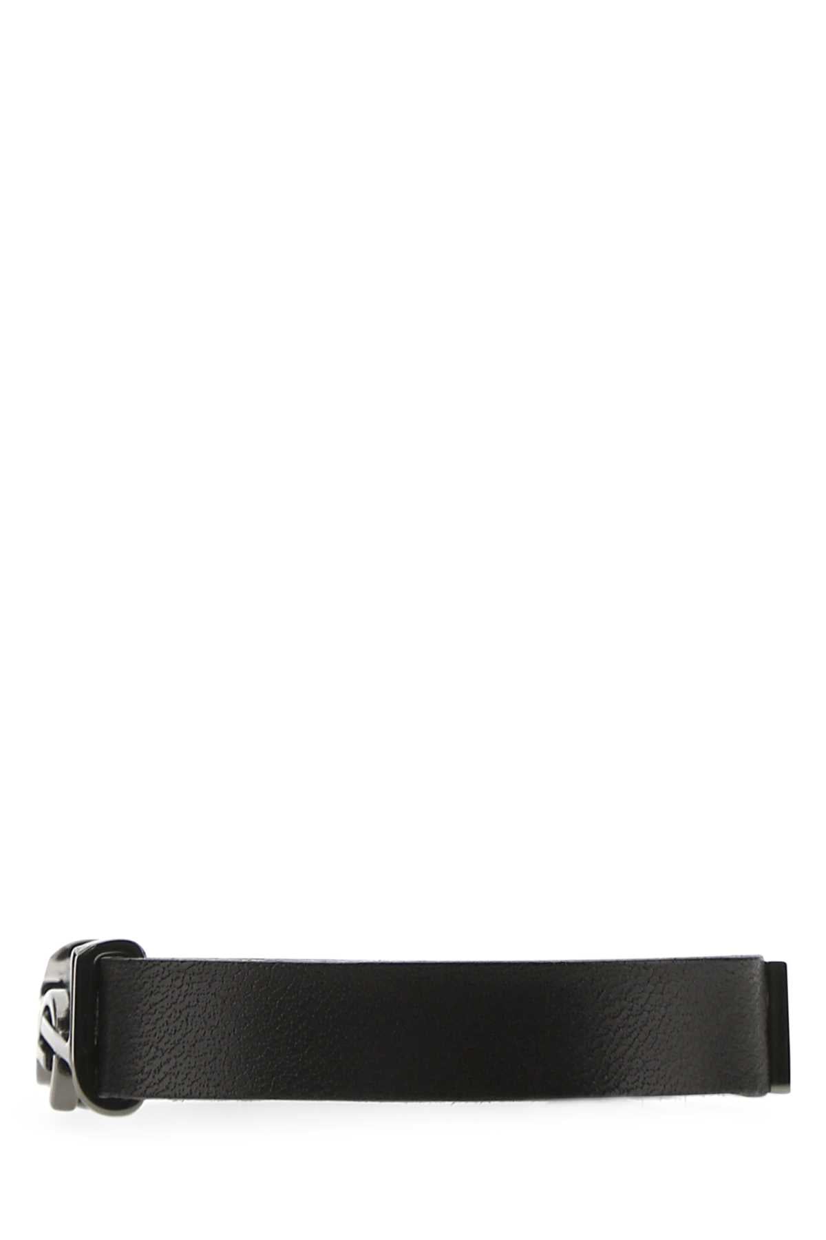 Saint Laurent Men Black Leather Opyum Bracelet