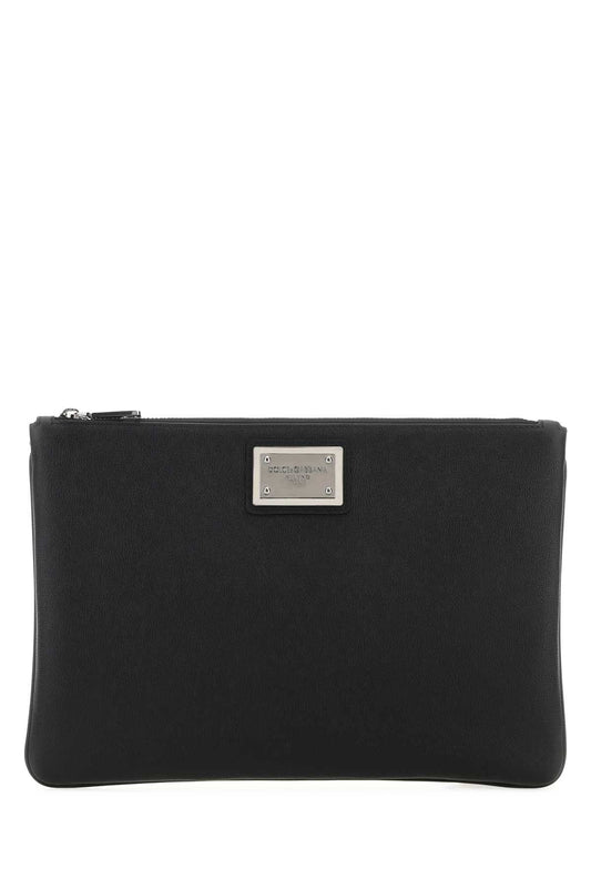 Dolce & Gabbana Men Black Leather And Nylon Pouch