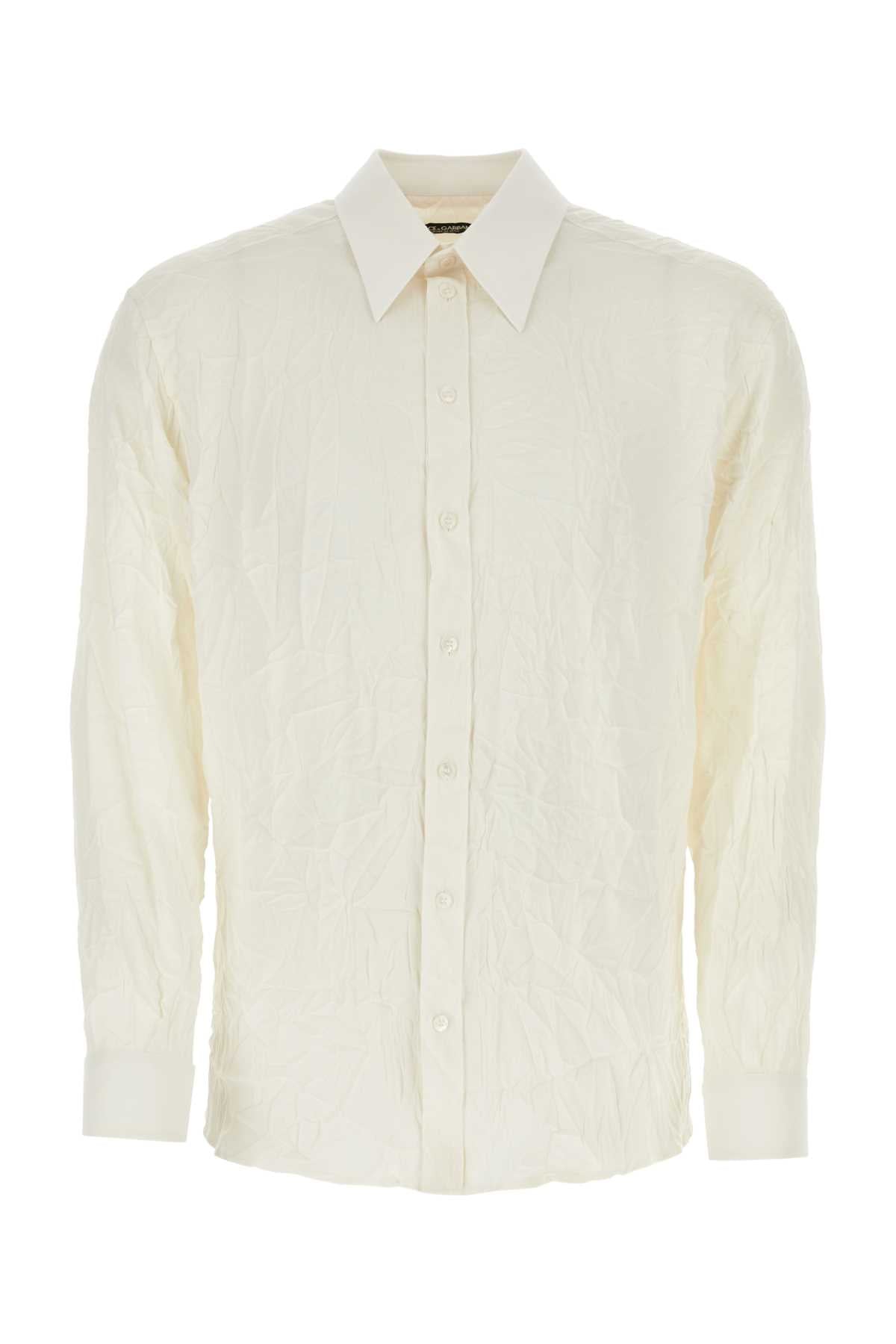 Dolce & Gabbana Men Ivory Stretch Silk Shirt