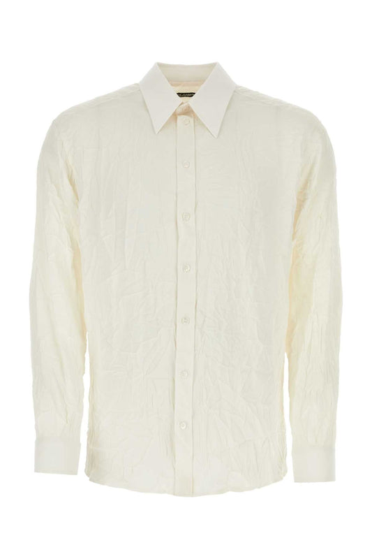Dolce & Gabbana Men Ivory Stretch Silk Shirt