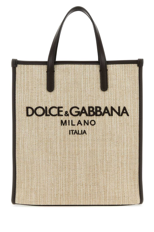 Dolce & Gabbana Men Sand Canvas Small Shopping Bag