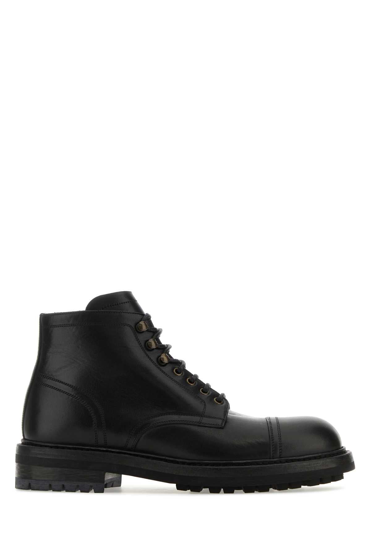 Dolce & Gabbana Men Black Leather Re-Edition Ankle Boots