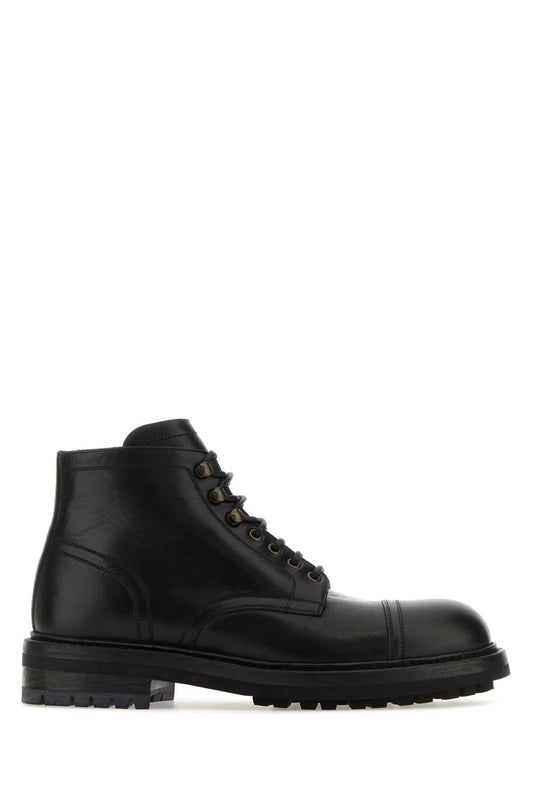 Dolce & Gabbana Men Black Leather Re-Edition Ankle Boots