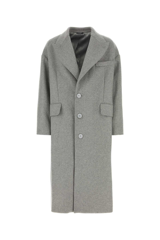 Dolce & Gabbana Men Grey Wool Blend Coat