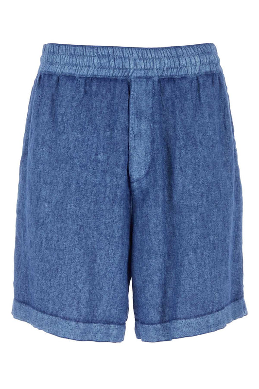 Burberry Men Blue Linen Bermuda Shorts