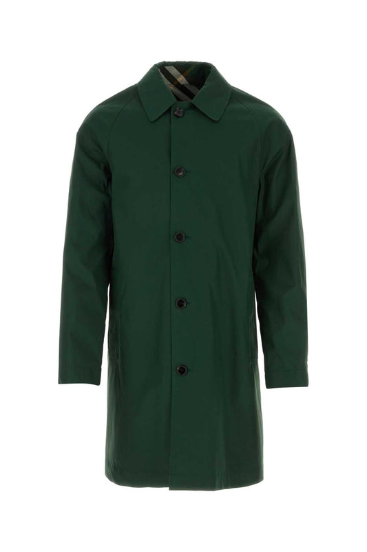 Burberry Men Bottle Green Gabardine Reversible Overcoat
