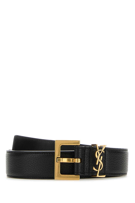 Saint Laurent Women Black Leather Cassandre Belt