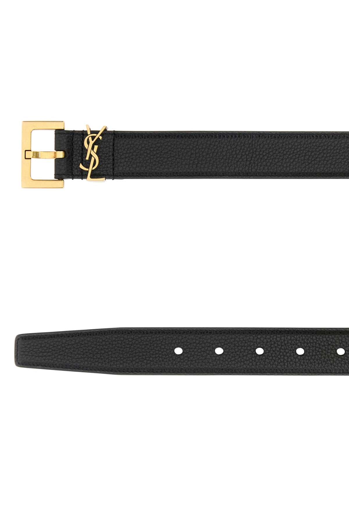 Saint Laurent Women Black Leather Cassandre Belt