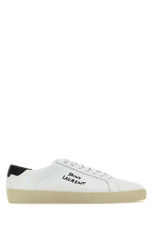 Saint Laurent Men White Leather Court Sl/06 Sneakers
