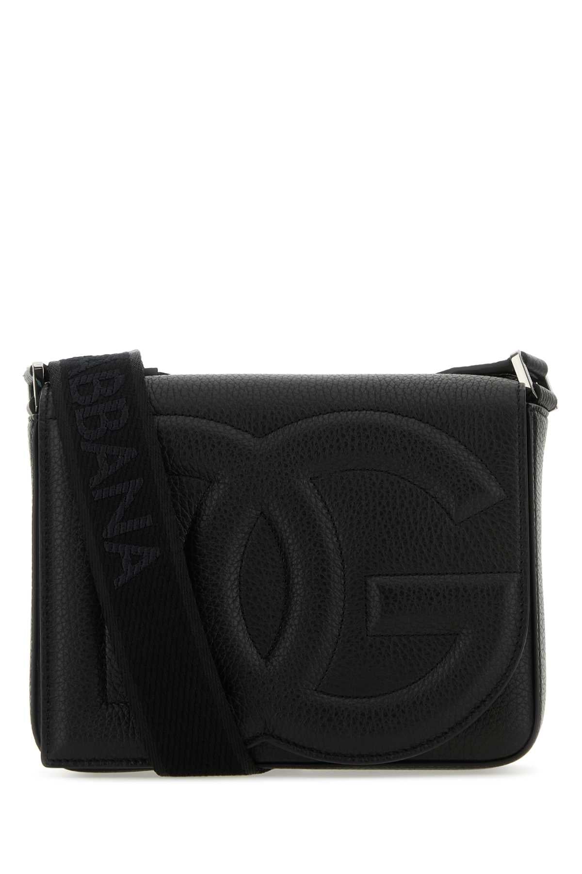 Dolce & Gabbana Men Black Leather Medium Dg Logo Crossbody Bag