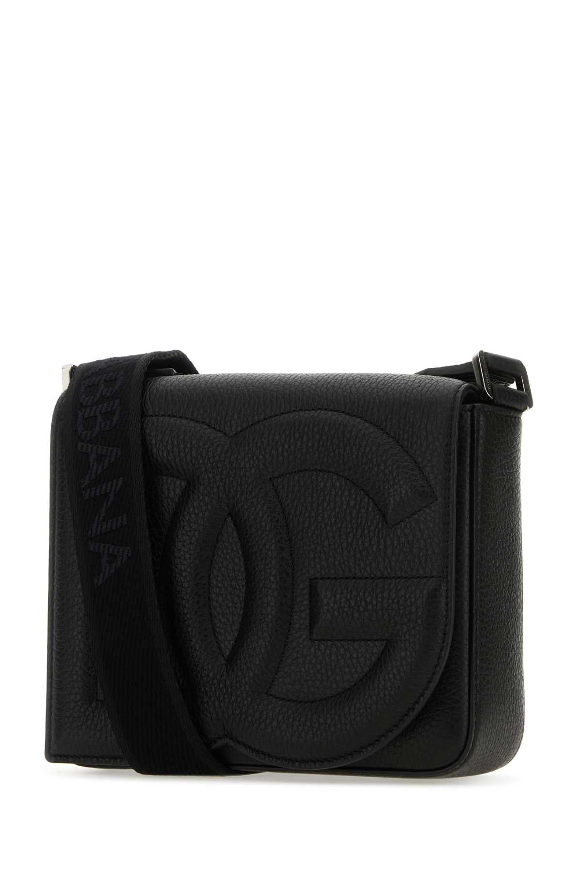 Dolce & Gabbana Men Black Leather Medium Dg Logo Crossbody Bag
