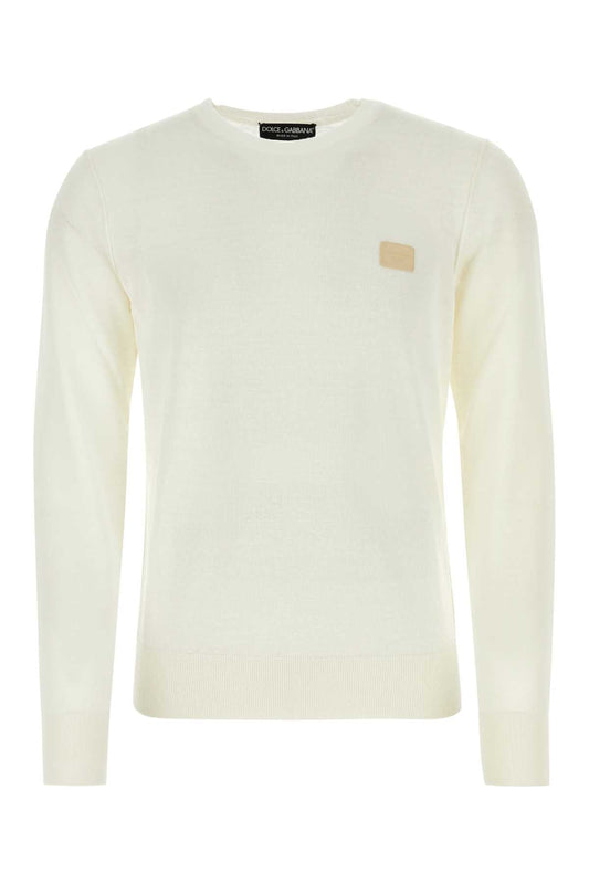 Dolce & Gabbana Men Ivory Linen Blend Sweater