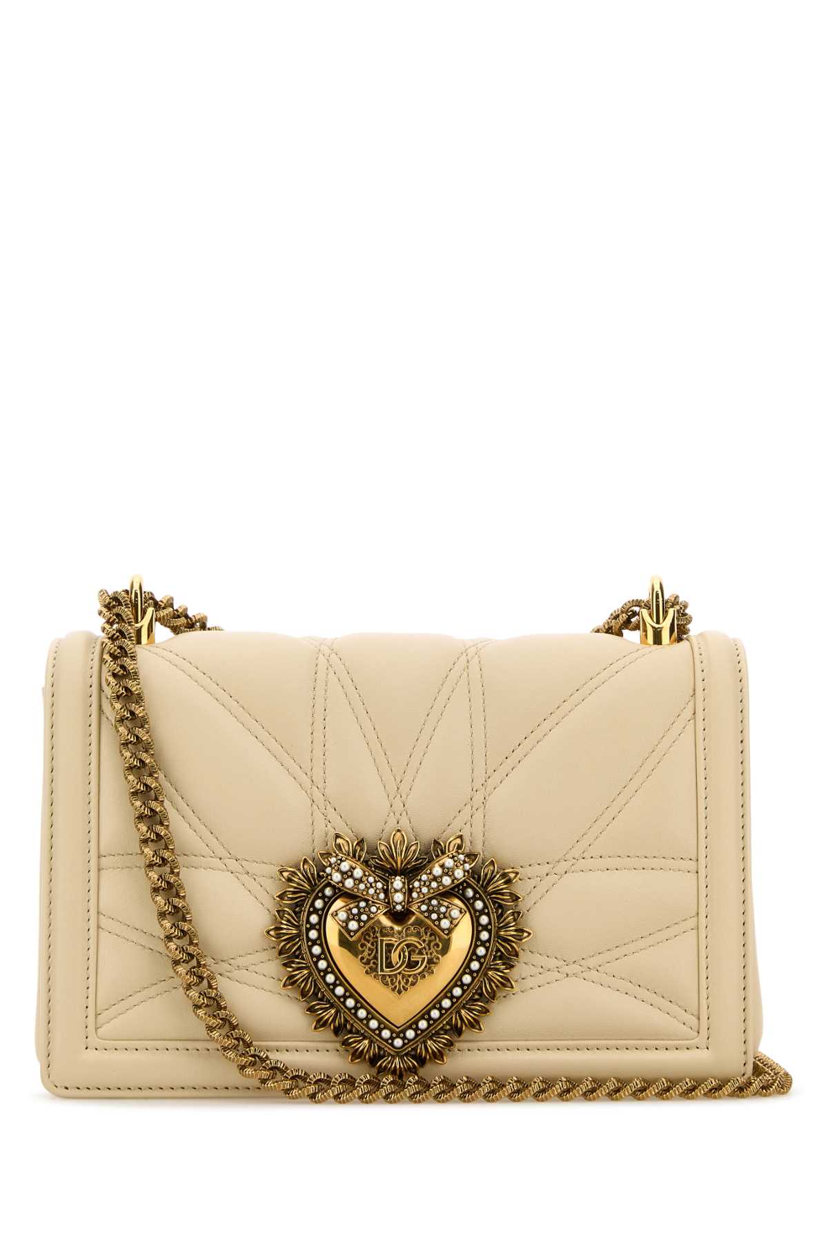 Dolce & Gabbana Women Ivory Nappa Leather Devotion Shoulder Bag