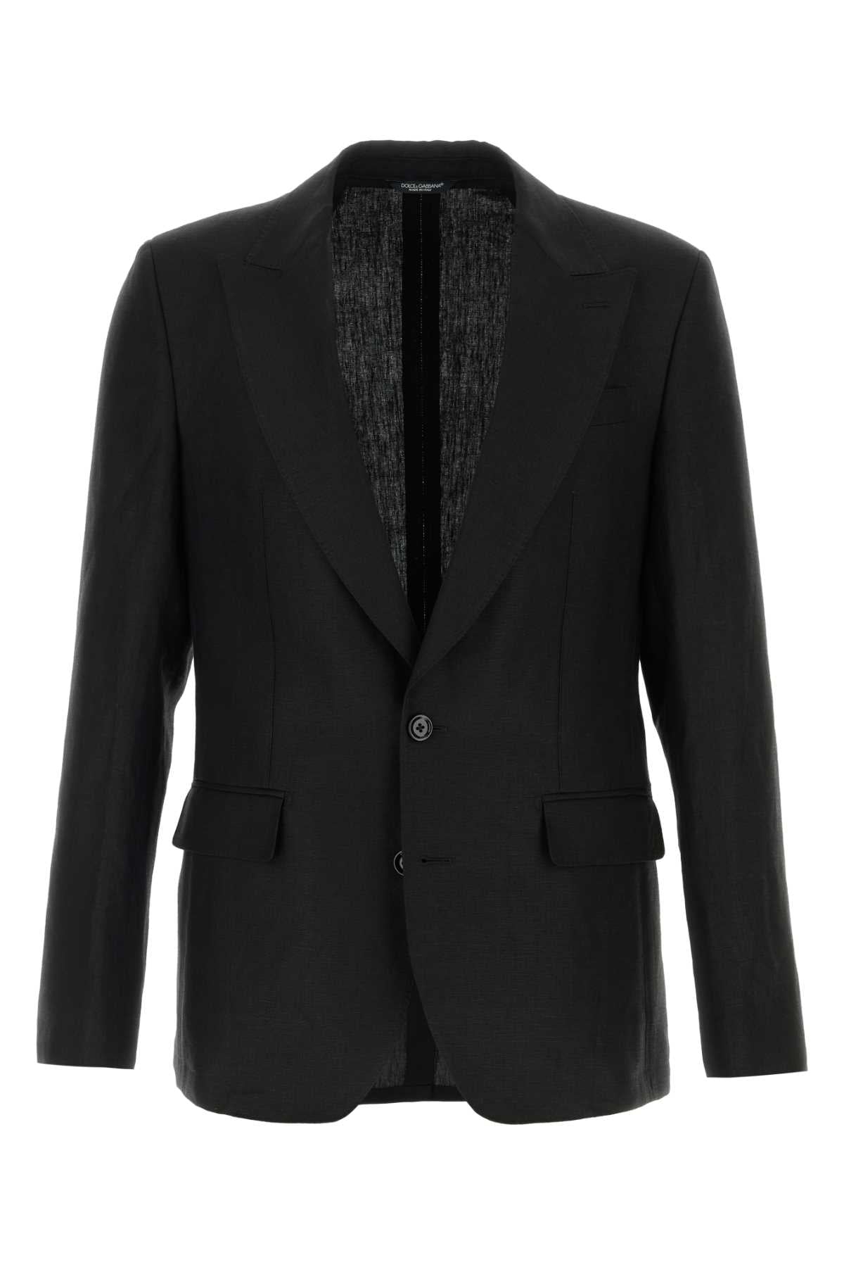 Dolce & Gabbana Men Black Linen Blazer