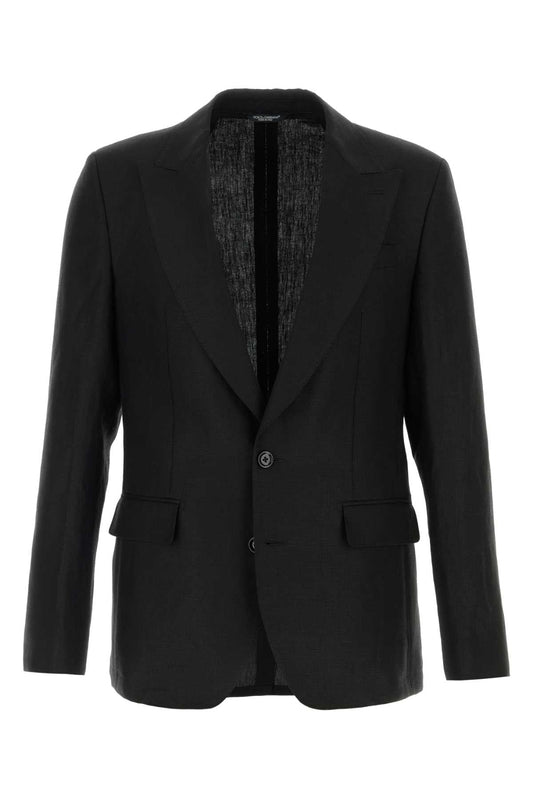 Dolce & Gabbana Men Black Linen Blazer