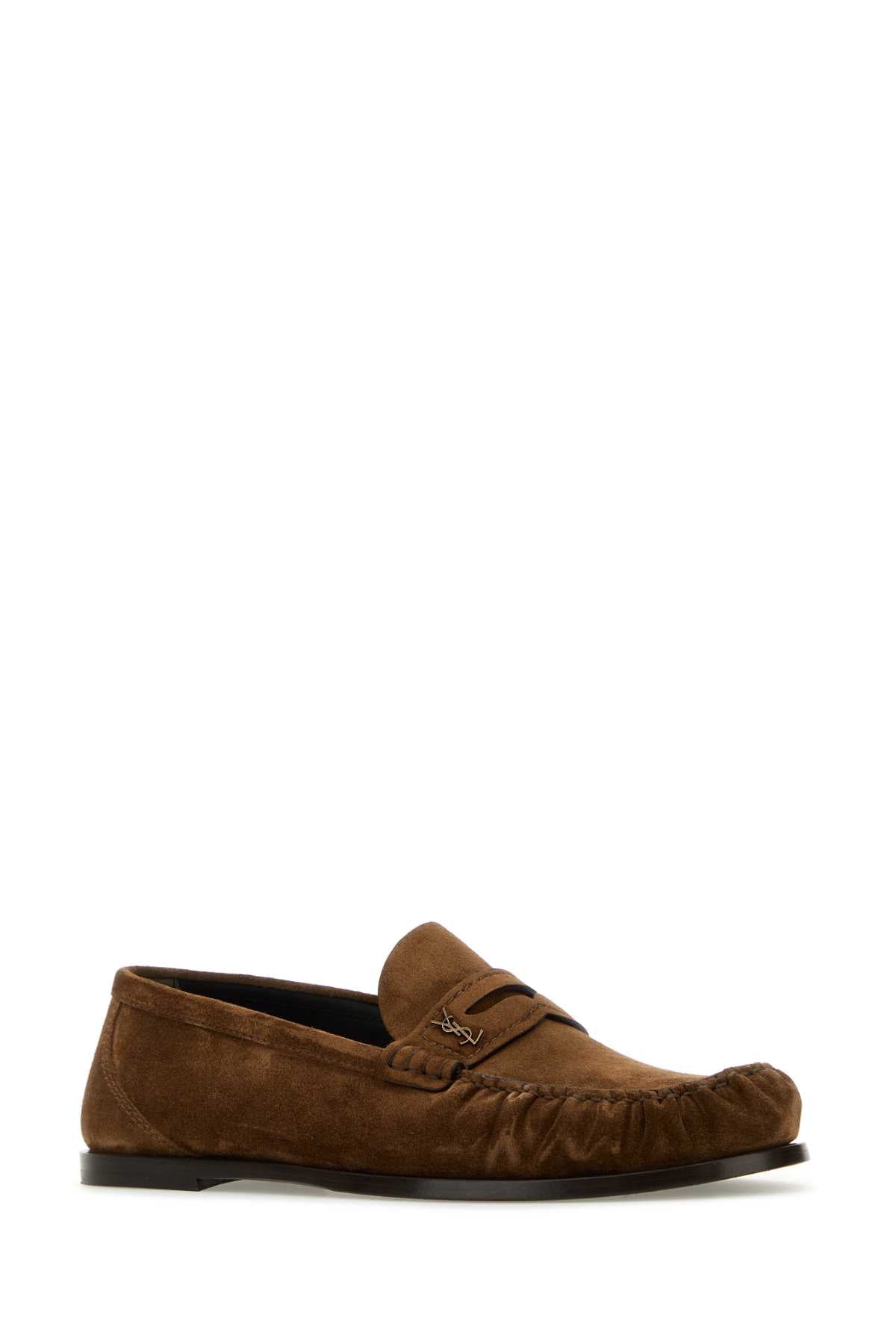 Saint Laurent Men Brown Suede Loafers
