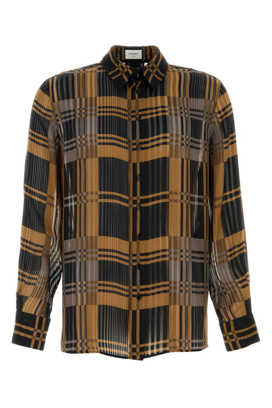 Saint Laurent Men Embroidered Silk Shirt