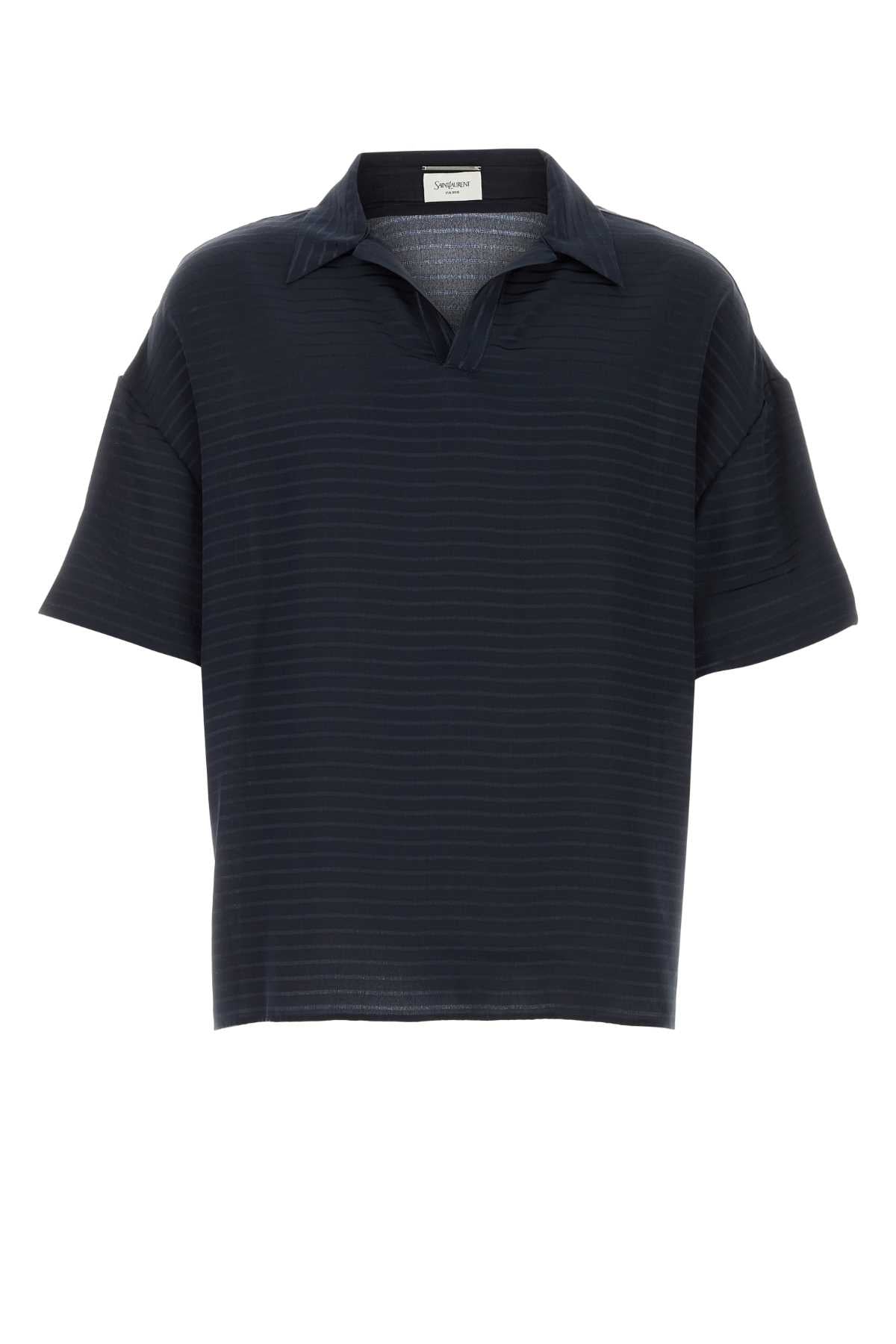 Saint Laurent Men Navy Blue Silk Oversize Polo Shirt