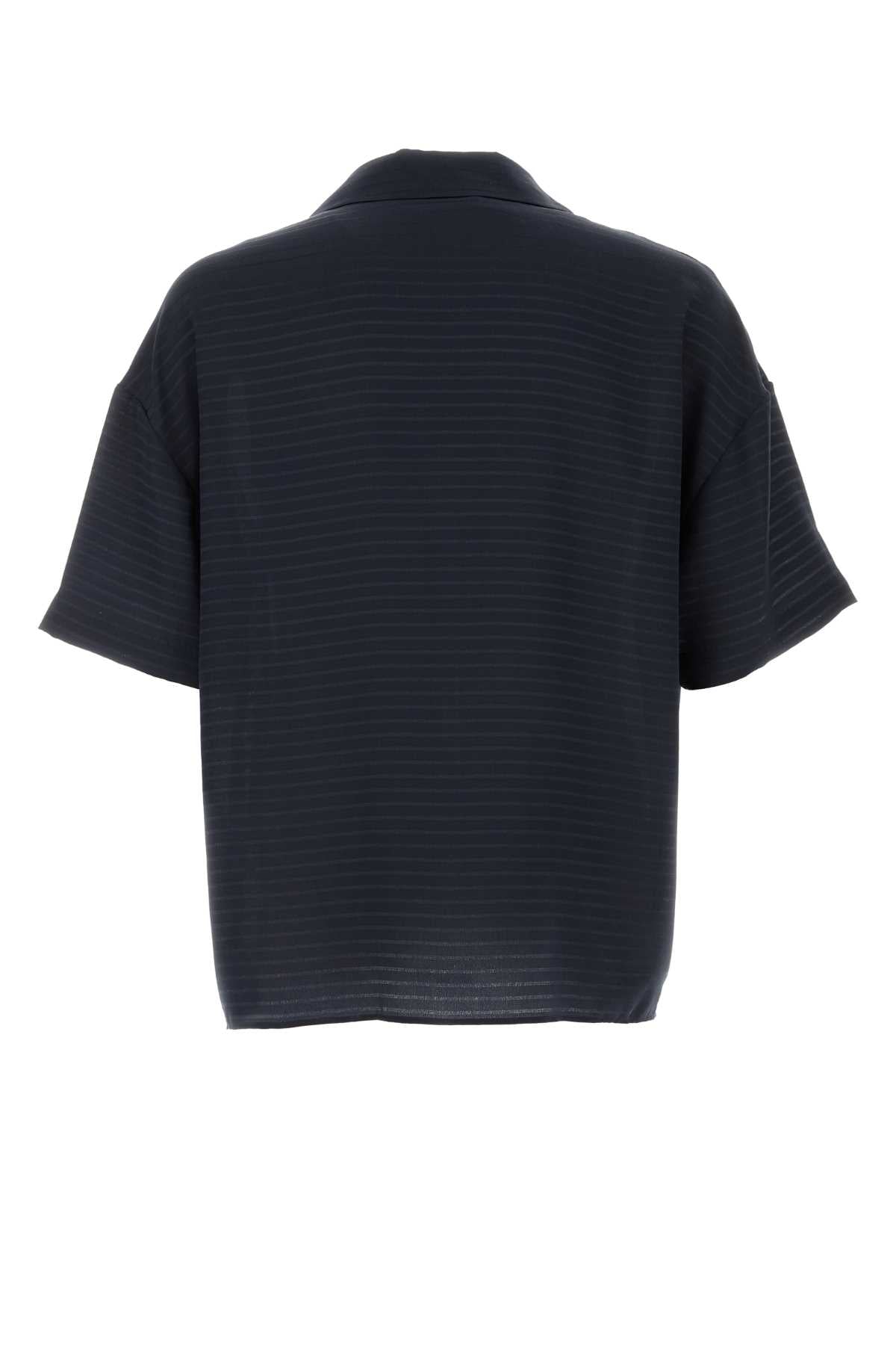 Saint Laurent Men Navy Blue Silk Oversize Polo Shirt