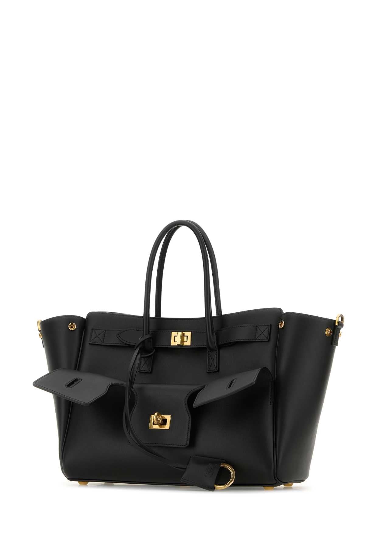 Balenciaga Women Black Leather Small Carry All Bel Air Shopping Bag