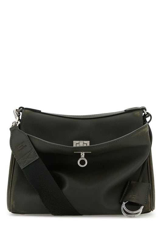 Balenciaga Men Dark Green Leather Small Rodeo Messenger Crossbody Bag