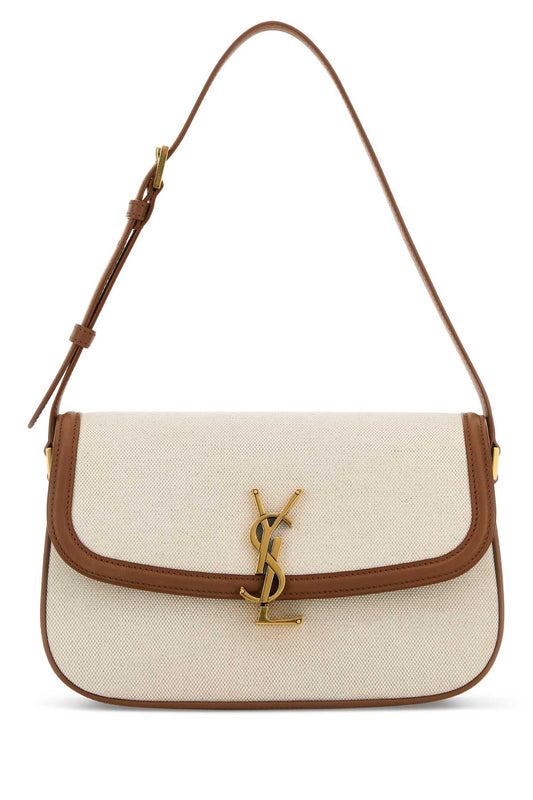 Saint Laurent Women Sand Canvas Solferino Shoulder Bag