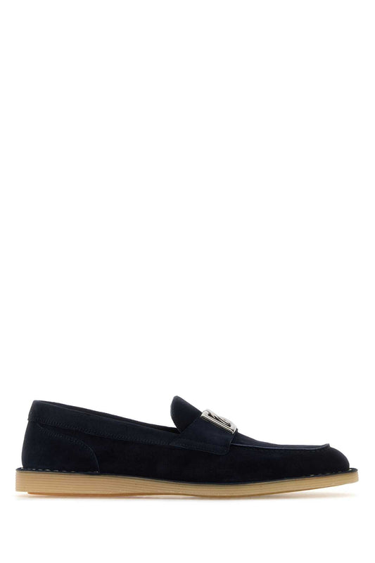 Dolce & Gabbana Men Navy Blue Suede Loafers