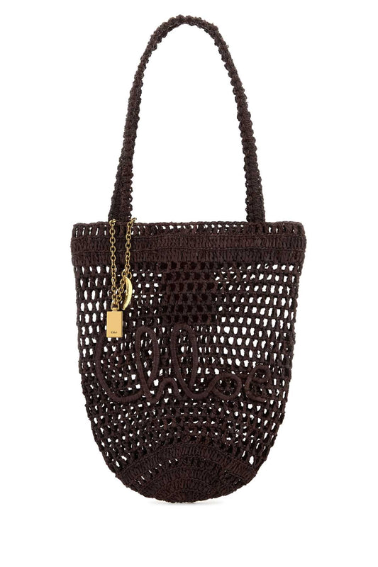 Chloe Women Brown Raffia Small Summer Banana Shopping Bag