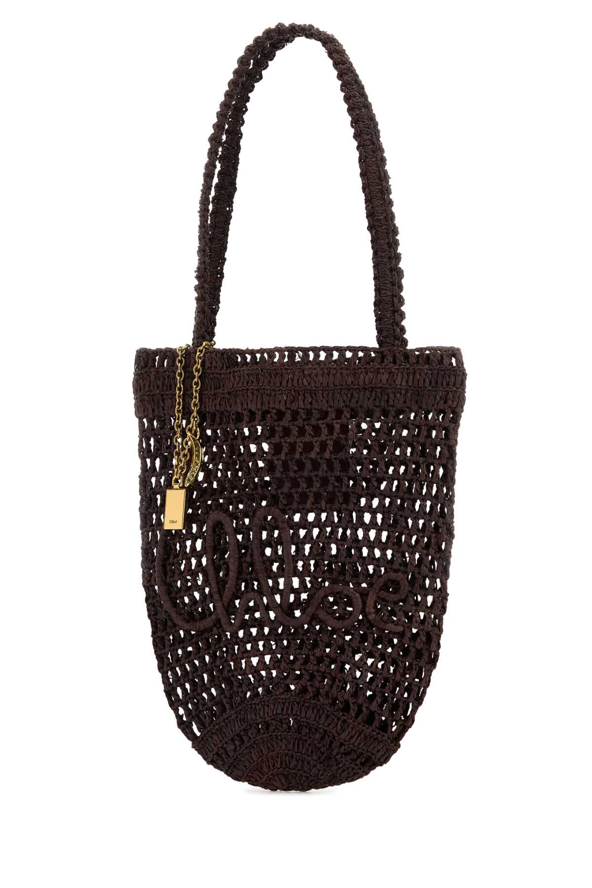 Chloe Women Brown Raffia Small Summer Banana Shopping Bag
