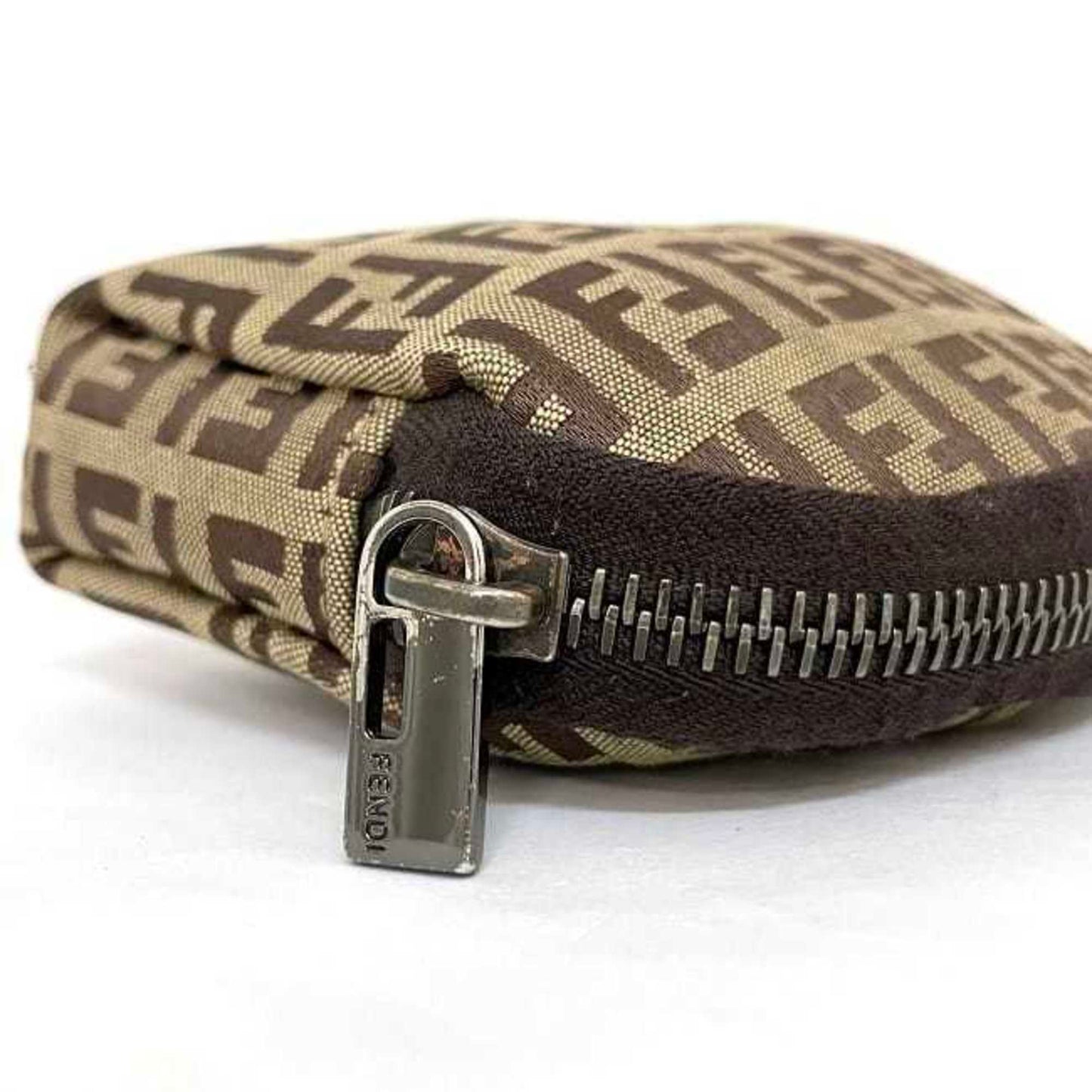 FENDI Pouch Beige Brown Zucchino 7N0003 Canvas Leather  FF Women's