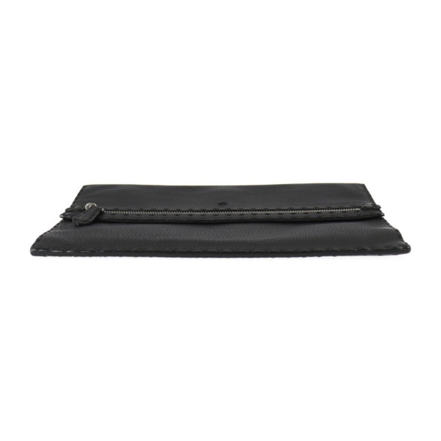 FENDI Selleria Clutch Bag 7VA376 Roman Leather Black Silver Hardware Wristlet Second Pouch